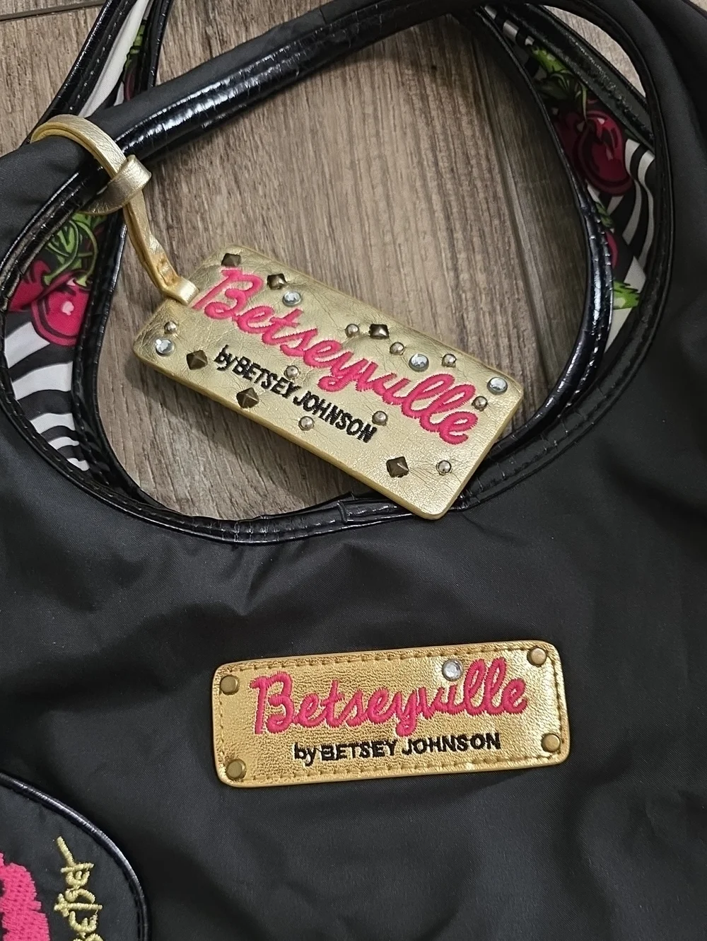 BETSEYVILLE FUN ZEBRA, CHERRIES, MARILYN LIPS BETSEY JOHNSON Y2K REVERSIBLE TOTE